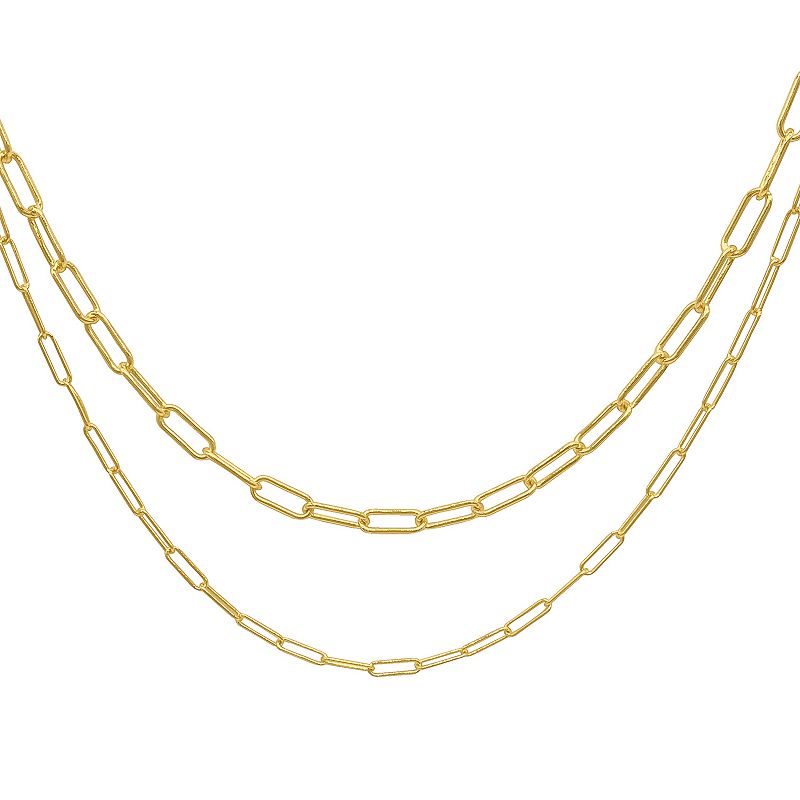 Adornia 14k Gold Plated Stainless Steel Paper Clip Chain Necklace Set, Wom