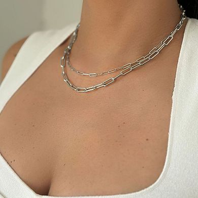 Adornia 14k Gold Plated Stainless Steel Paper Clip Chain Necklace Set