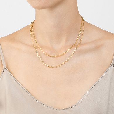 Adornia 14k Gold Plated Stainless Steel Paper Clip Chain Necklace Set