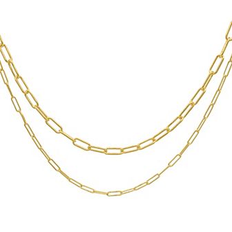 Adornia 14k Gold Plated Stainless Steel Paper Clip Chain Necklace Set