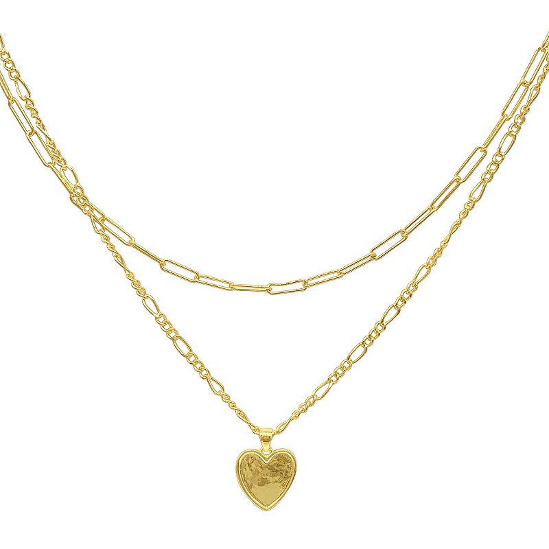 Adornia 14k Gold Plated Paper Clip & Figaro Chain Heart Pendant Necklace S