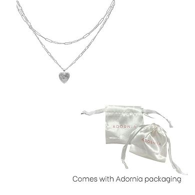 Adornia 14k Gold Plated Paper Clip & Figaro Chain Heart Pendant Necklace Set