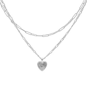 Adornia 14k Gold Plated Paper Clip & Figaro Chain Heart Pendant Necklace Set