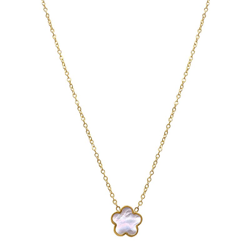 Adornia 14k Gold Plated White Mother-of-Pearl Clover Pendant Necklace, Wom