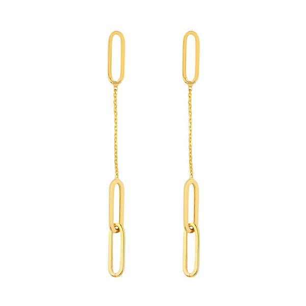 14k Gold Double Oval Link Chain Earrings