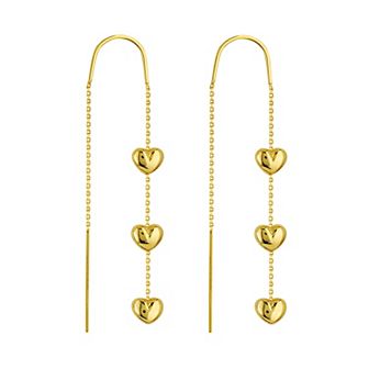 Color Romance 14k Gold Triple Puffed Heart Threader Earrings