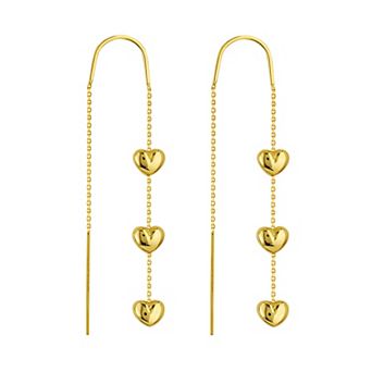 Color Romance 14k Gold Triple Puffed Heart Threader Earrings