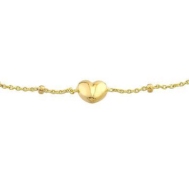 14k Gold Puffed Heart Station Bracelet