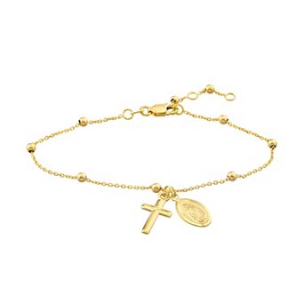 Color Romance 14k Gold Virgin Mary & Cross Bracelet