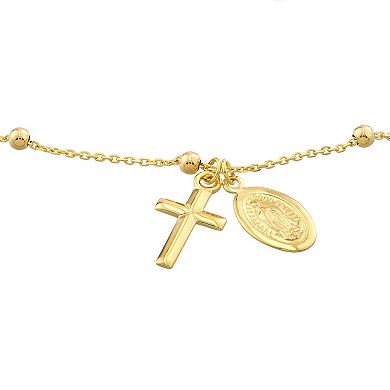 Color Romance 14k Gold Virgin Mary & Cross Bracelet