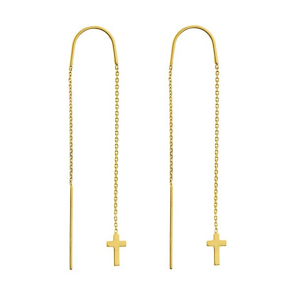 14k Gold Cross Threader Earrings