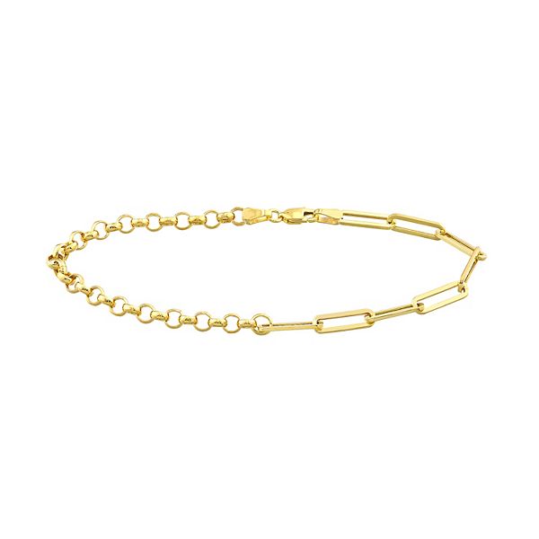 14k Gold Paper Clip & Rolo Chain Bracelet