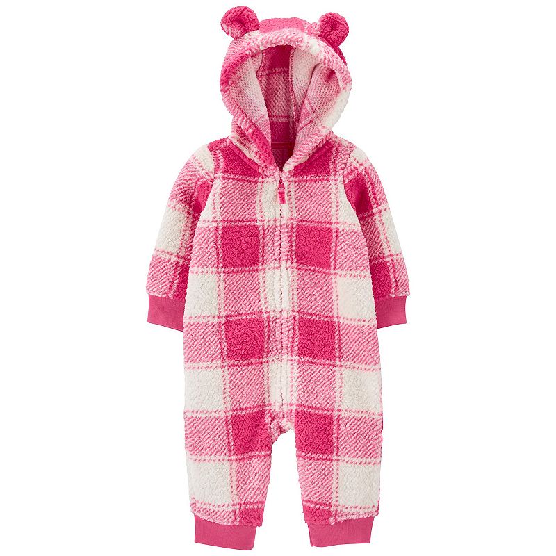 Baby Girl Carters Hooded Sherpa Jumpsuit, Girls, Size: 3 Months, Pink