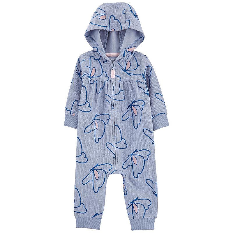 Baby Girl Carters Butterfly Hooded Jumpsuit, Girls, Size: Newborn, Med Bl