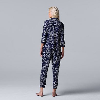 Women's Simply Vera Vera Wang 3/4 Sleeve Pajama Shirt & Cropped Pajama Pants Sleep Set