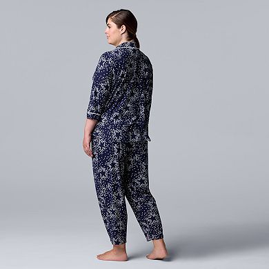 Plus Size Simply Vera Vera Wang 3/4 Sleeve Pajama Shirt & Cropped Pajama Pants Sleep Set