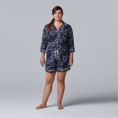 Plus Size Simply Vera Vera Wang 3/4 Sleeve Pajama Shirt & Pajama Boxer Shorts Sleep Set