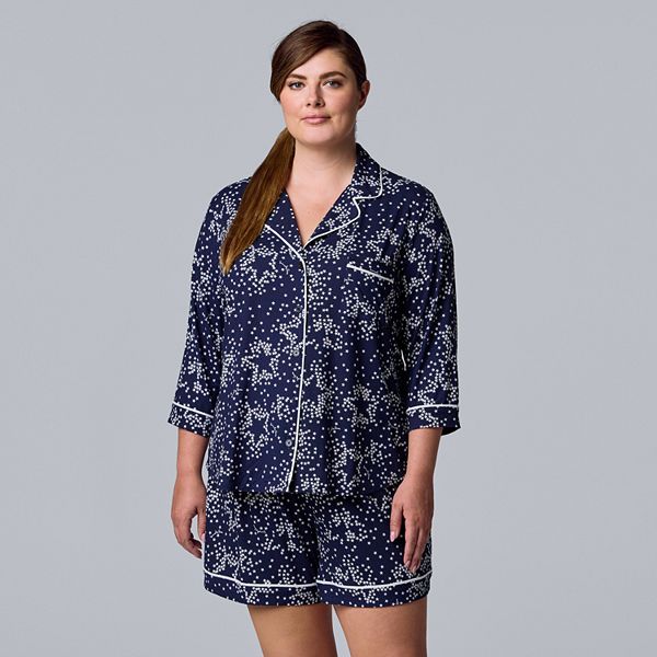 Plus Size Simply Vera Vera Wang 3/4 Sleeve Pajama Shirt & Pajama Boxer ...