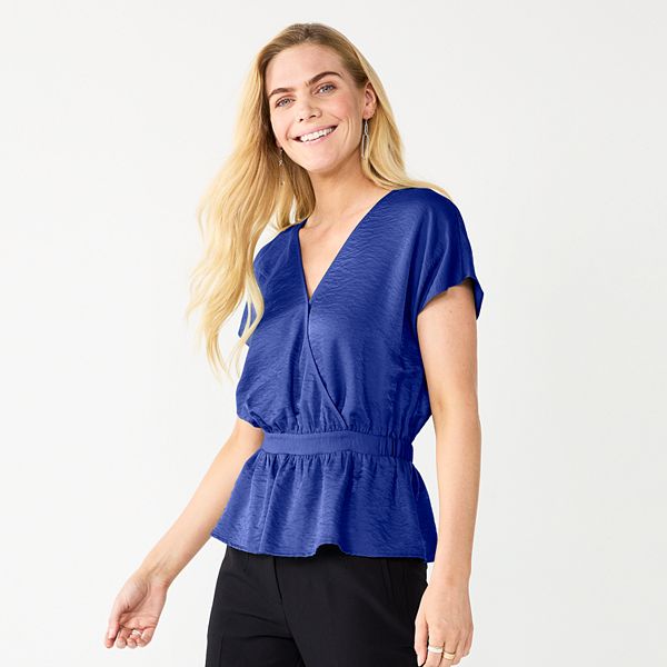 Women's Nine West Short Sleeve Peplum Wrap Top