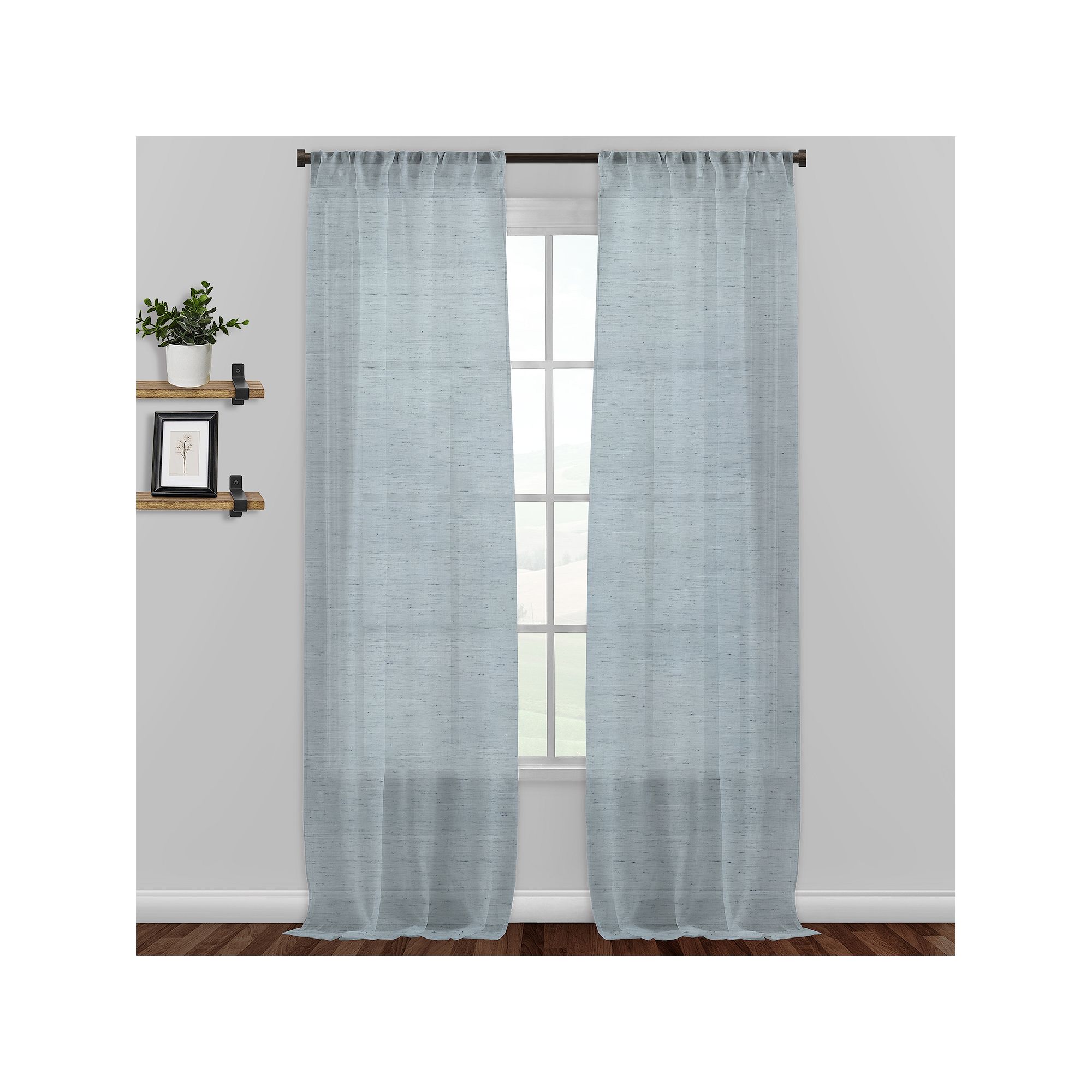 B. Smith Vandam Linen Blend Sheer Window Curtain Panel, Blue