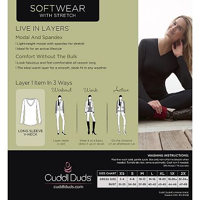 Women's Cuddl Duds® Softwear with Stretch Long Sleeve V-Neck Top
