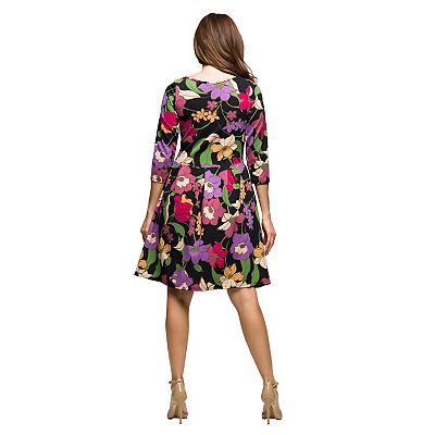 slim fit dress slacks Dominique Midi Fit & Flare Dress Black/Melon / Standard / 6 main image 1