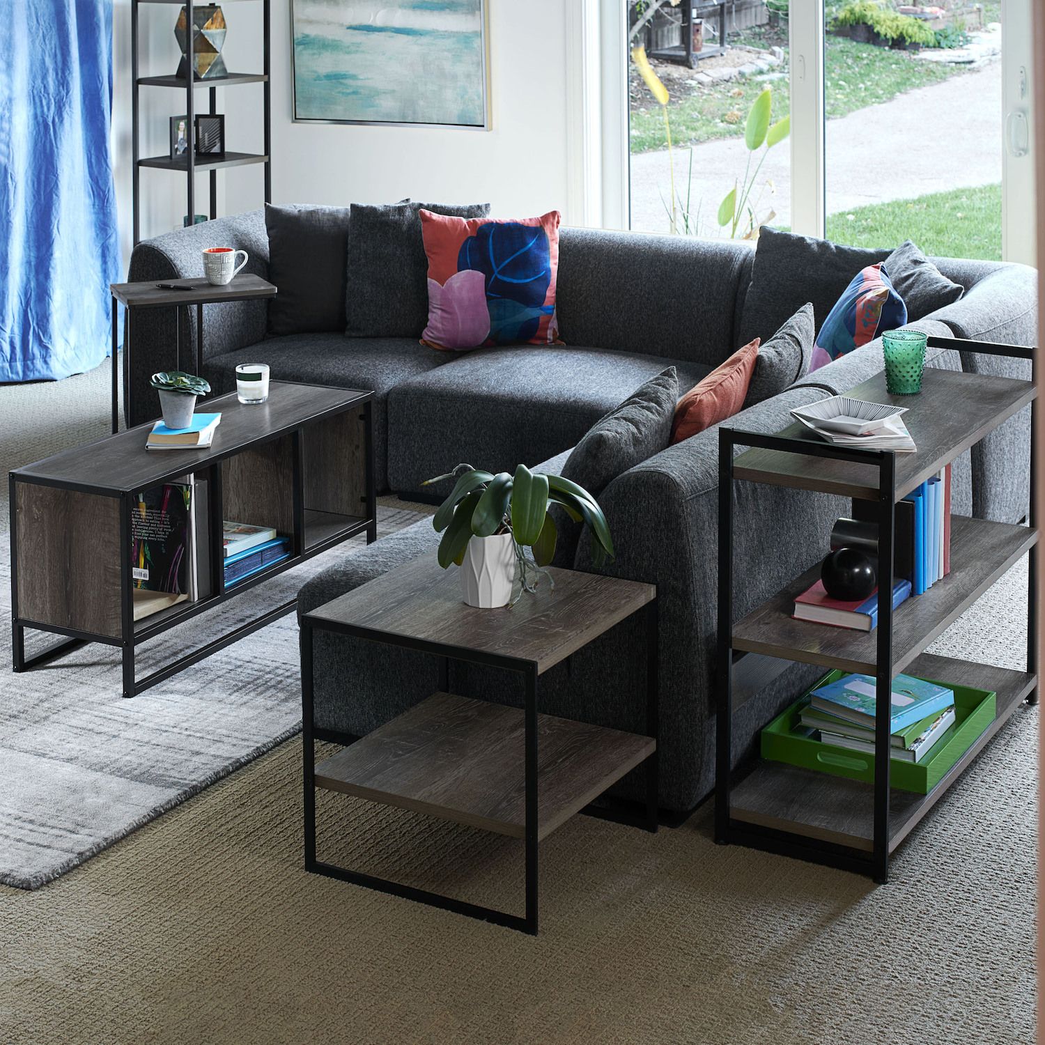Ashwood low square end table near sectional sofa