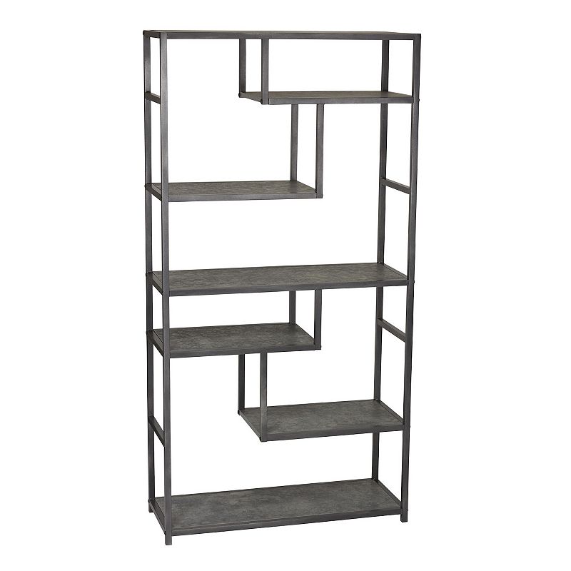 Household Essentials 65" Jamestown Tall 6 Shelf Bookshelf Slate Gray: Faux Concrete, Iron Frame, Open Back