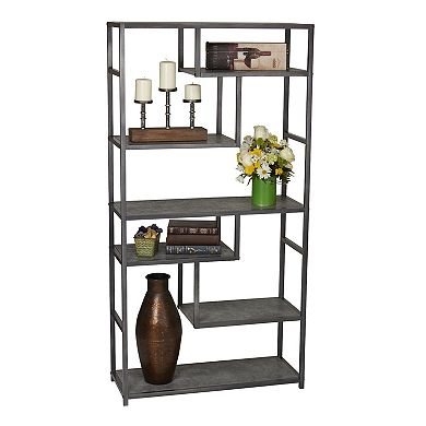 Household Essentials Faux-Concrete Tall Open-Shelf Bookcase