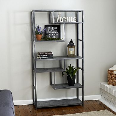 Household Essentials Faux-Concrete Tall Open-Shelf Bookcase