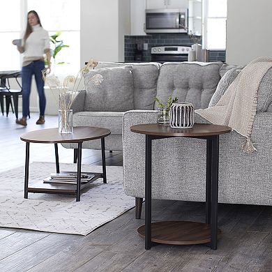 Household Essentials Faux-Concrete 2-Tier Round End Table