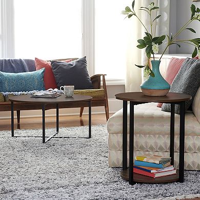 Household Essentials Faux-Concrete 2-Tier Round End Table