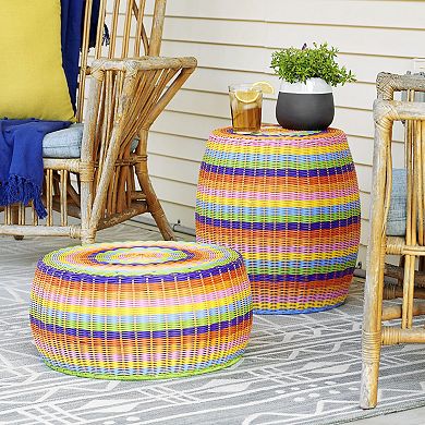 Household Essentials Resin Wicker Barrel Basket Side Table