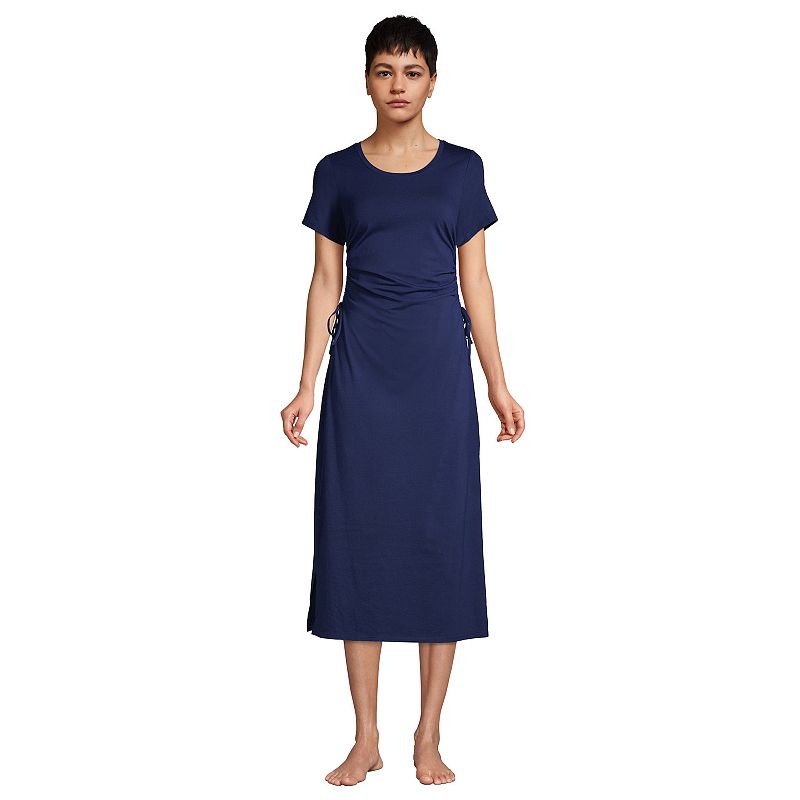 Womens Lands End Ruched-Side Swim Cover-Up Dress, Size: Small, Blue