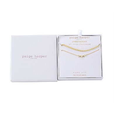 Paige Harper 14k Gold Plated Cubic Zirconia Curb & Round Cable Layered Chain Necklace