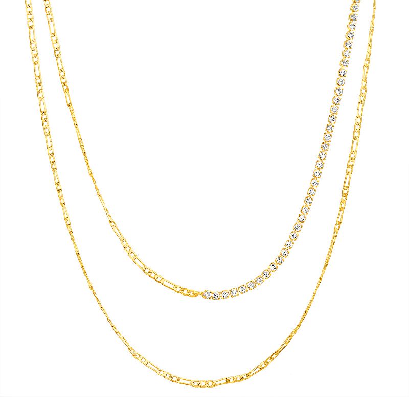 Paige Harper 14k Gold Plated Cubic Zirconia Figaro Layered Chain Necklace,