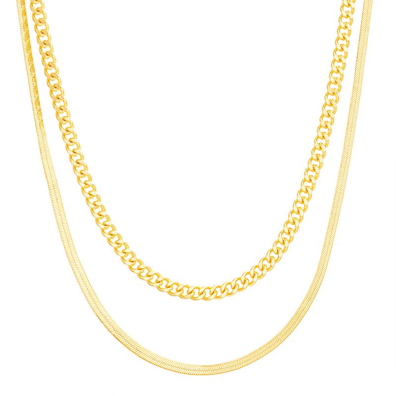 Paige Harper 14k Gold Plated Curb & Herringbone Layered Chain Necklace, Wo