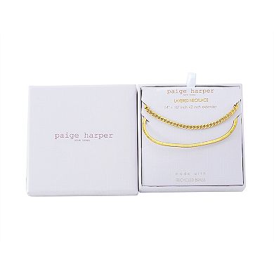 Paige Harper 14k Gold Plated Curb & Herringbone Layered Chain Necklace