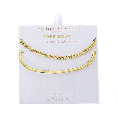 Paige Harper 14k Gold Plated Curb & Herringbone Layered Chain Necklace