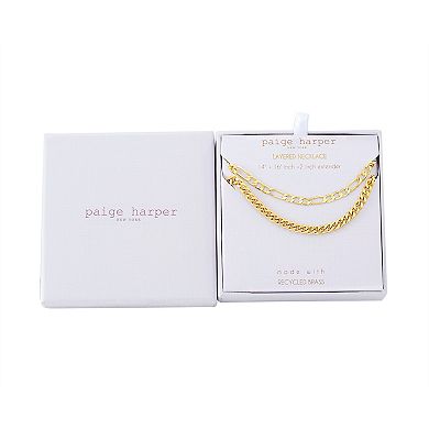 Paige Harper 14k Gold Plated Figaro & Curb Layered Chain Necklace
