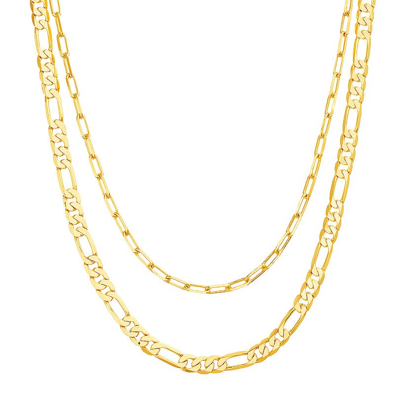 Paige Harper 14k Gold Plated Paperclip & Figaro Chain Layered Necklace, Wo