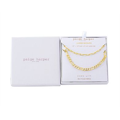 Paige Harper 14k Gold Plated Paperclip & Figaro Chain Layered Necklace