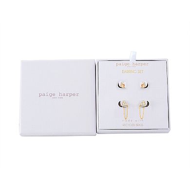 Paige Harper 14k Gold Over Recycled Brass Chain & Cubic Zirconia Stud Earring Duo Set