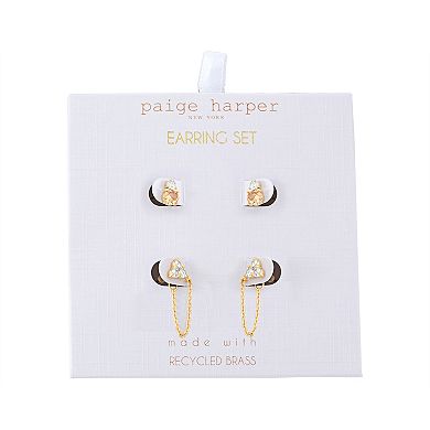 Paige Harper 14k Gold Over Recycled Brass Chain & Cubic Zirconia Stud Earring Duo Set