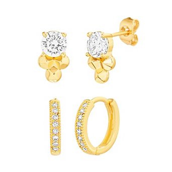 Paige Harper 14k Gold Over Recycled Brass Cubic Zirconia Hoop & Stud Earring Duo Set