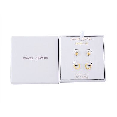 Paige Harper 14k Gold Over Recycled Brass Cubic Zirconia Hoop & Stud Earring Duo Set