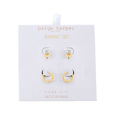 Paige Harper 14k Gold Over Recycled Brass Cubic Zirconia Hoop & Stud Earring Duo Set