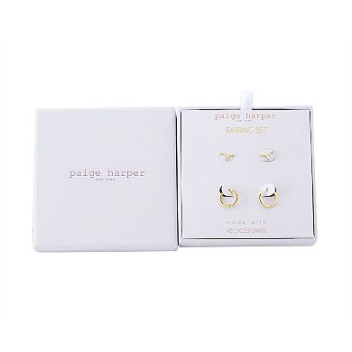 Paige Harper 14k Gold Over Recycled Brass Hoop & Cubic Zirconia Stud Earring Set