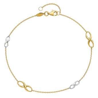 14k Gold Two-Tone Infinity Charms Anklet