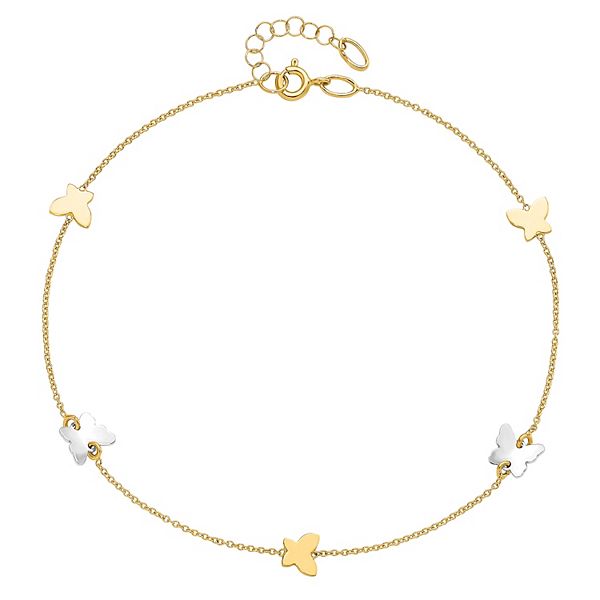 14KT GOLD EP 9 1/2" NUGGET ANKLET W/FREE BUTTERFLY 